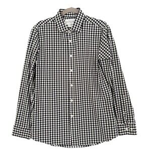 Mizzen+Main Leeward Shirt Mens Large Tall Trim Fit BLK/White Gingham Stretch USA